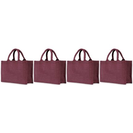 Set of 4 Ecojute Jute Bags – 8"x12"x4" in Deep Red, Pink, Green & Orange