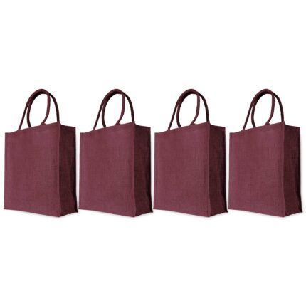 Reusable 4-Pack Jute Shopping Bags –Deep Red, Pink, Green, Orange -18"x16"x7"