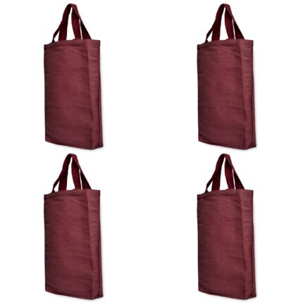 4 Juco Tote Bags – Deep Red, Pink, Green, Orange – 18x13x3