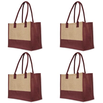 Set of 4 Juco Tote Bags – Deep Red, Pink, Green & Orange – 16"x12"x8"