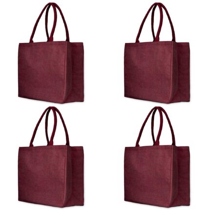 Juco Tote Bags – Deep Red, Pink, Green & Orange – Set of 4