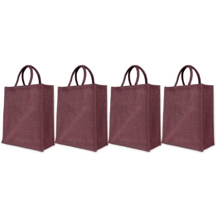 Ecojute 4-Pack Reusable Jute Bags – Deep Red, Pink, Green & Orange -14"x12"x6"