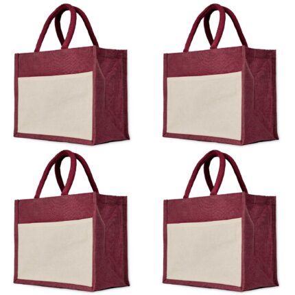 Set of 4 Juco Bags in Deep Red, Pink, Green & Orange –9x12x6