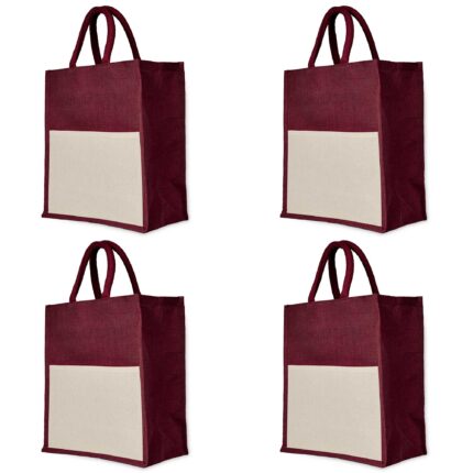 4 Juco Tote Bags in Deep Red, Pink, Green, Orange– 14x12x7