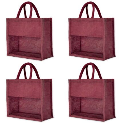 4 Deep Red, Pink, Green & Orange Juco Tote Bags – 10x 12x 5