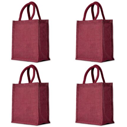 4 Juco Tote Bags –Deep Red, Pink, Green, Orange 9"x10"x5"