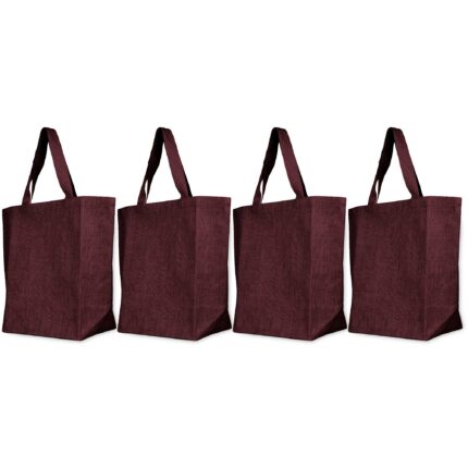 Ecojute Set of 4 Jute Tote Bags – Deep Red, Pink, Green, Orange – 18"x21"x8"