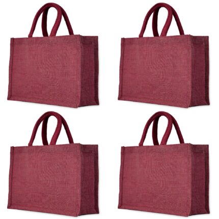 4 Juco Shopping Bags – 8x12x4 -Deep Red, Pink, Green, Orange