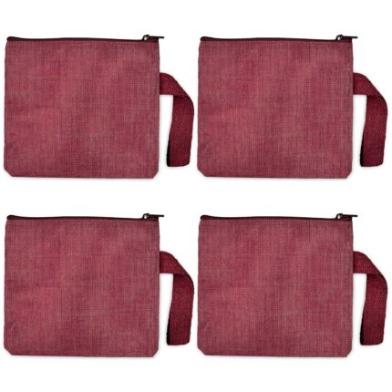 4 Juco Zipper Pouches -Deep Red, Pink, Green, Orange – 8"x7"