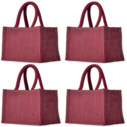 4 Juco Bags –Deep Red, Pink, Green, Orange- 6"x9"x6"-Gifting