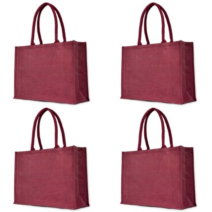 4 Juco Tote Bags– Deep Red, Pink, Green, Orange 13x18x6