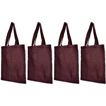 Set of 4  Reusable Jute Tote Bags – 17"x15" - Deep Red, Pink, Green & Orange