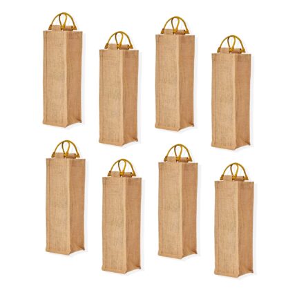 8-Pack Jute Single Bottle Wine Bags 3.93x13.38x3.93in – Cane Handle