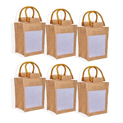 6 Burlap Gift Bags 4.34"x5.11"x3.93" –Handle & Organza Sheet