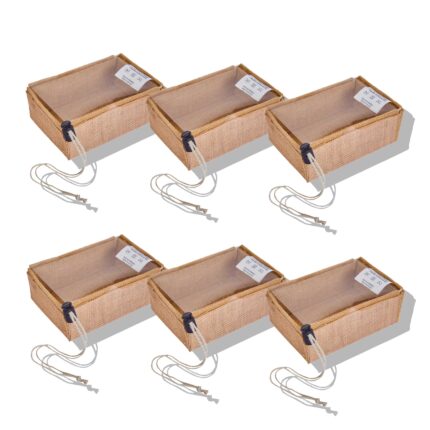 6 Jute Gift Boxes with Drawstring & PVC – 6.3"x4.33"x2.36"
