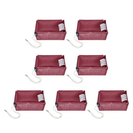 Pack of 7 Jute Gift Boxes with PVC Window and Drawstring 2.36" x 6.3" x 4.33" – Deep Red, Pink, Green, Orange