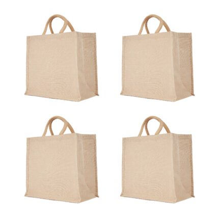 Pack of 4 Juco Tote Bags – Burlap Shopping Totes with Handles 12"x13"x7"