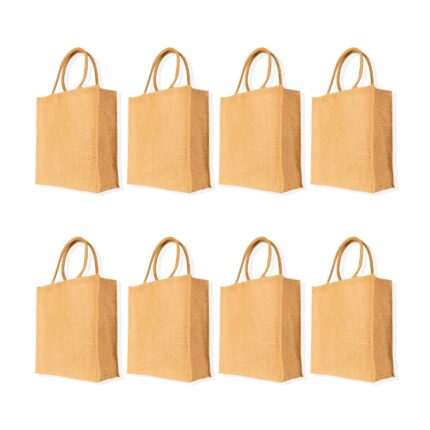 Ecojute 18"Hx 16"Lx 7"W Jute Tote Bags – 8-Pack Reusable Shopping & Gift Bags