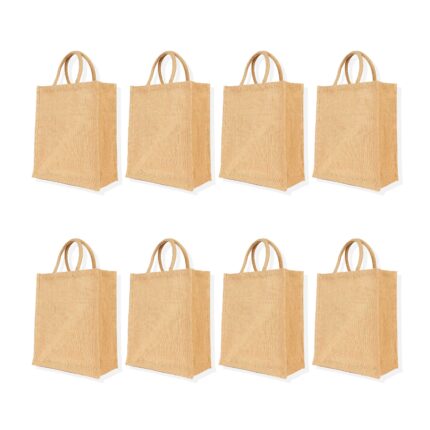 Ecojute Jute Tote Bags 14"H x12"L x 6"W  – Pack of 8 Reusable Burlap Gift Bags