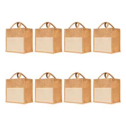 Multipurpose 8-Pack Ecojute Jute Bags 9"Hx12"Lx6"W – Grocery, Gift, DIY & More