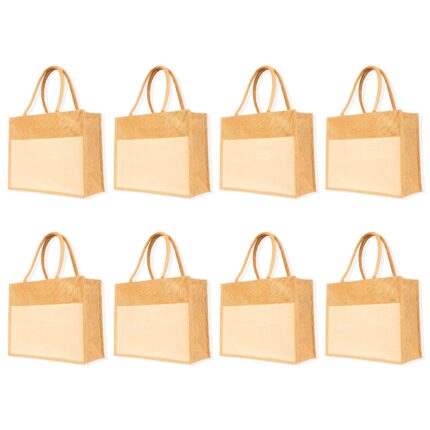 Reusable Jute Tote Bags – Set of 8, DIY Gift & Grocery Use, 13"Hx16"Lx7"W