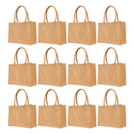 Ecojute 12 Burlap Tote Bags 12"x16"x6" – Grocery, Wedding, Travel & Gift Bags