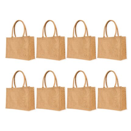 Ecojute 8 Jute Tote Bags 12"x16"x6" – Reusable Gift, Beach & Bridesmaid Bags