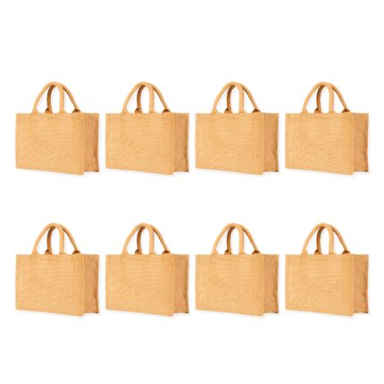 Ecojute 8-Pack Jute Tote Bags – 8"H x 12"L x 4"W Reusable Gift & Shopping Bags