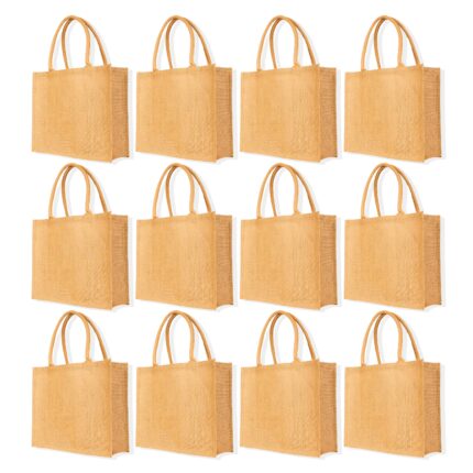 Ecojute 12-Pack Reusable Jute Bags – 14"H x 16"L x 6"W for Shopping & Crafts