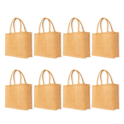 Ecojute 8-Pack Jute Tote Bags – 14"H x 16"L x 6"W Reusable Bags for Gifting