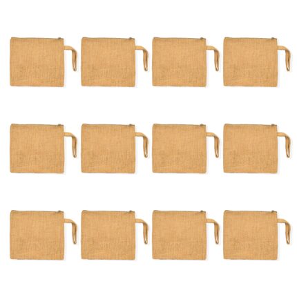 Ecojute 12-Pack Zipper Jute Pouches – 7"H x 8"L for Toiletries, DIY & Travel Use