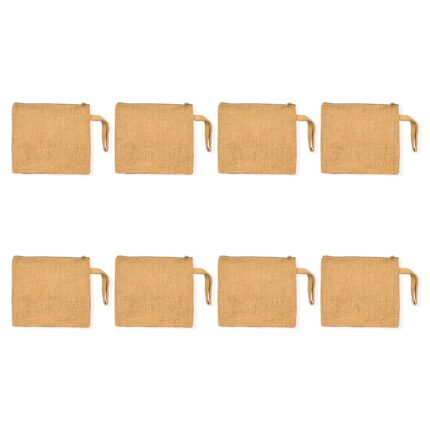 Ecojute 8-Pack Jute Travel Pouches – 7"H x 8"L Zipper Bags for Makeup & Crafts