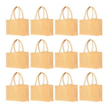 Ecojute 12 Reusable Burlap Totes – 9"H x 12"L x 6"W for Gifting & Occasions