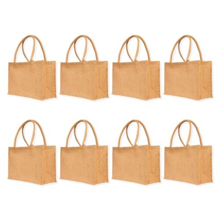 Ecojute 8-Pack Jute Tote Bags – 11"H x 16"L x 7"W Reusable Shopping & Gifting