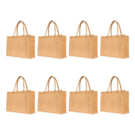 Ecojute 8 Jute Tote Bags – 13"Hx18"Lx6"W Reusable Burlap Grocery, Beach Bag