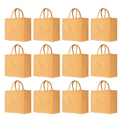 12-Pack Reusable Jute Burlap Tote Bags -Bridesmaids, Gifts & Travel 12"x13"x7"