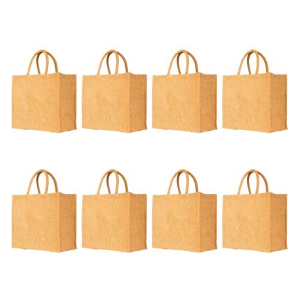 Ecojute 8-Pack Reusable Jute Burlap Tote Bags for Shopping & Beach 12"x13"x7"