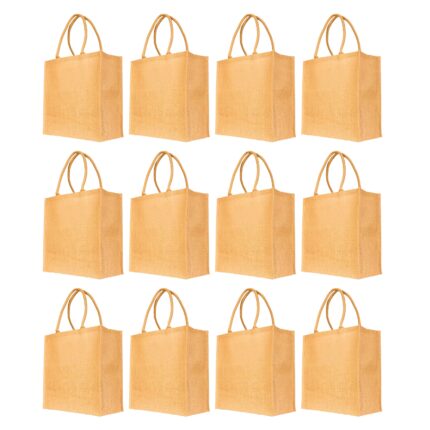 Set of 12 Burlap Tote Bags – Reusable Jute Beach Bags for Shopping -16"x16"x8"
