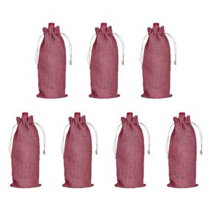 7-Pack Jute Wine Bags – Deep Red, Pink, Green, Orange -14.17″ x 5.9″