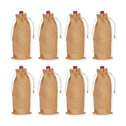 8-Pack Jute Single Bottle Wine Bags 5.9x14.17in – Burlap Pouches for Gifts